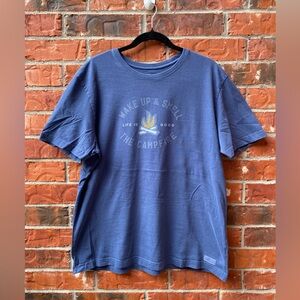 Life Is Good Mens Large Crusher Tee Blue Campfire Short Sleeve Graphic Tshirt